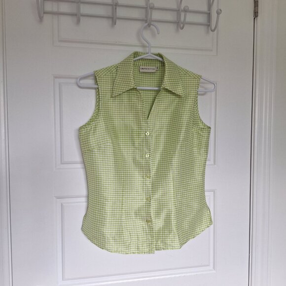 Laura Petite 100% Silk Collar Sleeveless Top Summer Lime Green - Picture 9 of 15